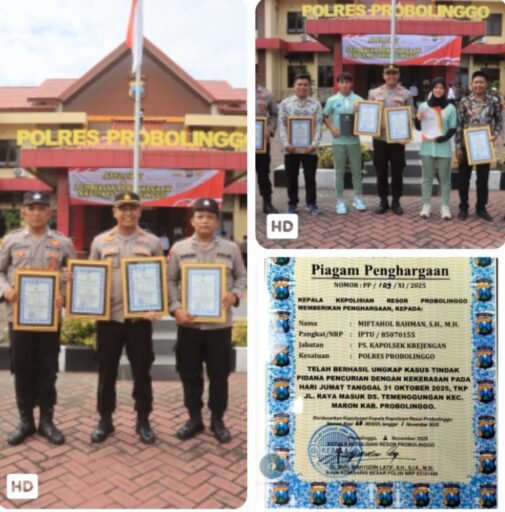 Kapolsek Krejengan Terima Penghargaan atas Respons Cepat Tangani Kasus Begal